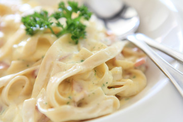 Spaghetti Carbonara with bacon and cheese