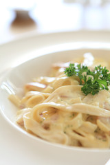 Spaghetti Carbonara with bacon and cheese