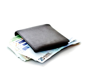 black wallet with Euro banknotes