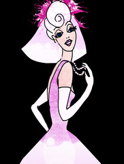 sposa stilizzata in rosa su sfondo nero