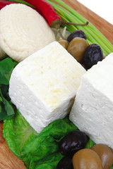 feta white cheese cubes and round