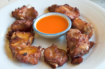 fried pork with sauce on white plate