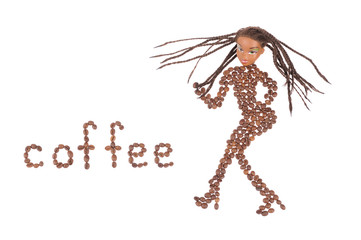 Woman figure made from coffee beans