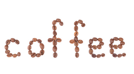 Word coffee made from coffee beans