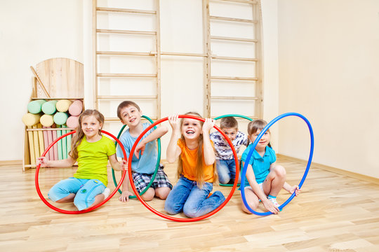 Playing with hula hoops