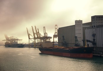 Cargo ship at port.