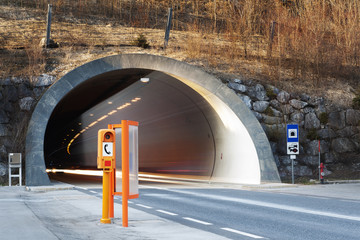 conrete tunnel portal with and emergency telephone booth