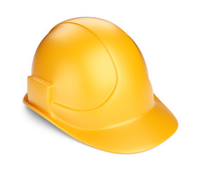 Yellow hardhat 3D. Construction tool. Icon isolated on white bac