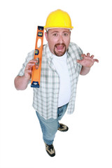 Scared builder with a spirit level