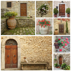 Fototapeta na wymiar collage, drzwi, obrazy z Toskanii, Włochy