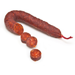 Fototapeta premium Chorizo De Pueblo sausage isolated on a white studio background.