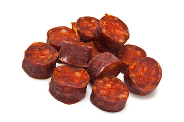Chorizo  sausage isolated on a white studio background.