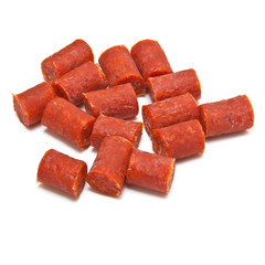 Hungarian spiced sausage isolated on a white studio background.