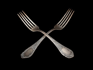 antique silverware table  fork silver over black