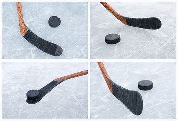 Ice hockey stick and puck collage