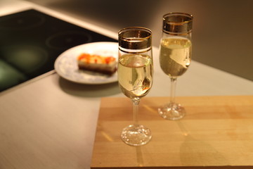 Modern kitchen and champagne
