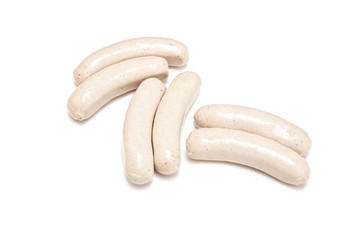 German Bratwurst sausages isolated on a white studio background.