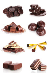 collage of various sweet candies and biscuits isolated
