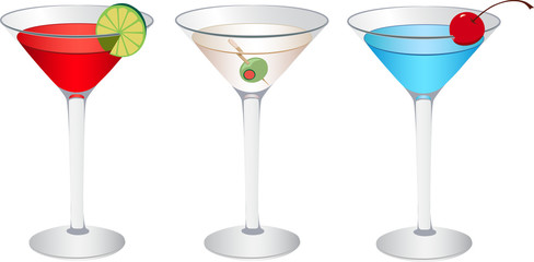 Cocktails: Cosmopolitan, Martini, Betty blue