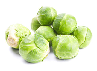 Fototapeta premium Fresh green Brussels sprouts isolated on white
