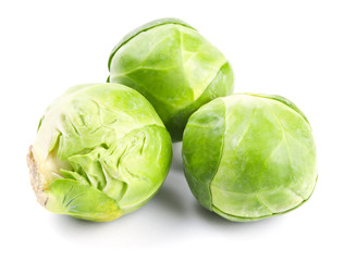 Fresh green Brussels sprouts isolated on white