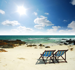 Fototapeta na wymiar sea sand sun beach together blue sky