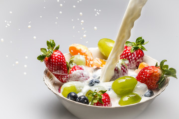 Fresh fruits with milk