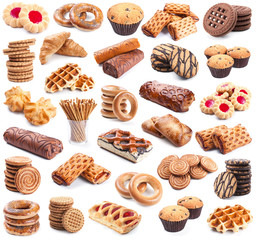 Pastry collection isolated on white - obrazy, fototapety, plakaty