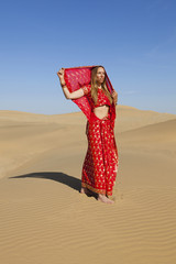 Young women wearing a saree, Thar Desert