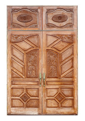 wooden door with ancient texture on white background