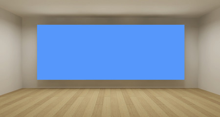 Empty room with blue chroma key backdrop, 3d art concept, clean