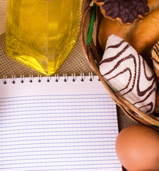 Banner add for recipe with tasty cakes and oil, eggs