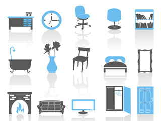 simple interior furniture icons set,blue series