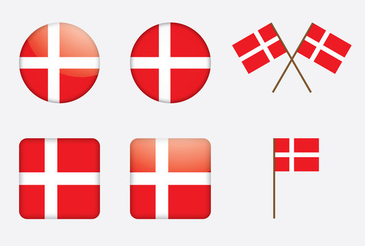 Badges With Danish Flag Vector Illustration