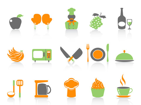 simple color kitchen icons set