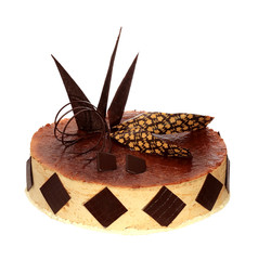 Cream cake with chocolate on the white background