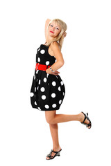 Young beautiful woman on the white background