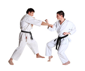 Karate. Men in a kimono. Battle sports capture
