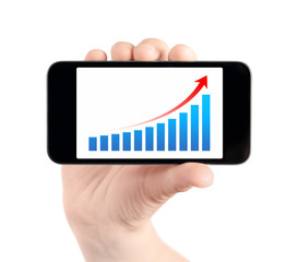 Hand Showing Mobile Phone With Success Chart
