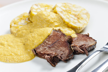 sirloin on cream with dumplings