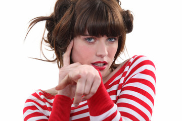 Stylish woman pointing her finger