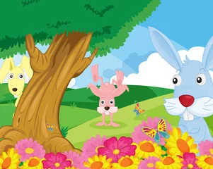 Poster Vlinders konijnen in park