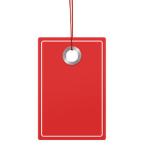 Blank price tag with copy space hanging over white background