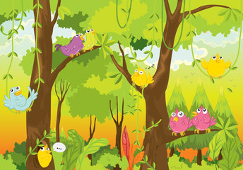 birds in forest