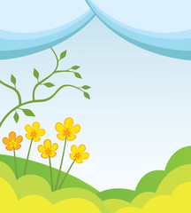 Fototapeta na wymiar Abstract spring background with hills, flowers and tree