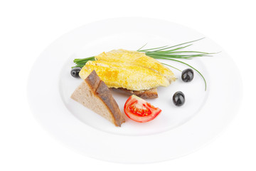 served fish fillet with greek olives