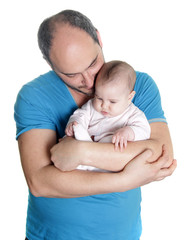 father and baby over white