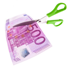 Euro Geldscheine und Schere