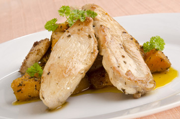 chicken fillet strips of grilled butternut vegetable