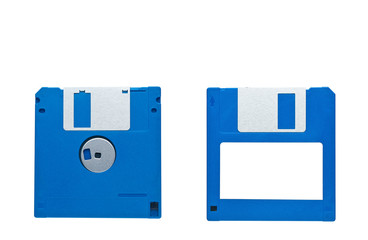 Magnetic floppy disc for a computer on a white background